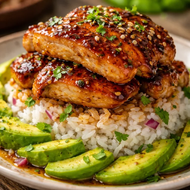 Tangy Honey Lime Chicken served with avocado rice stack