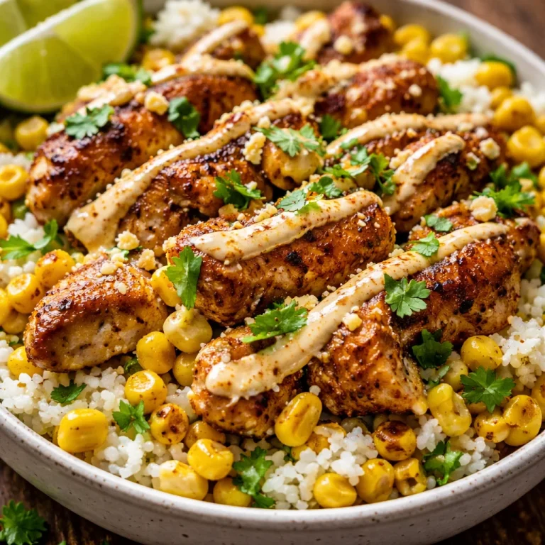 Tasty Street Corn Chicken Bowl with grilled chicken and colorful corn toppings