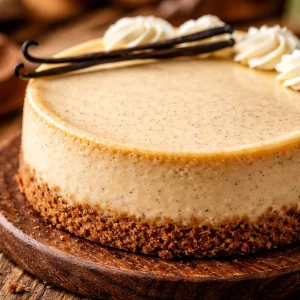 Delicious Vanilla Bean Brown Butter Cheesecake slice on a plate with a fork