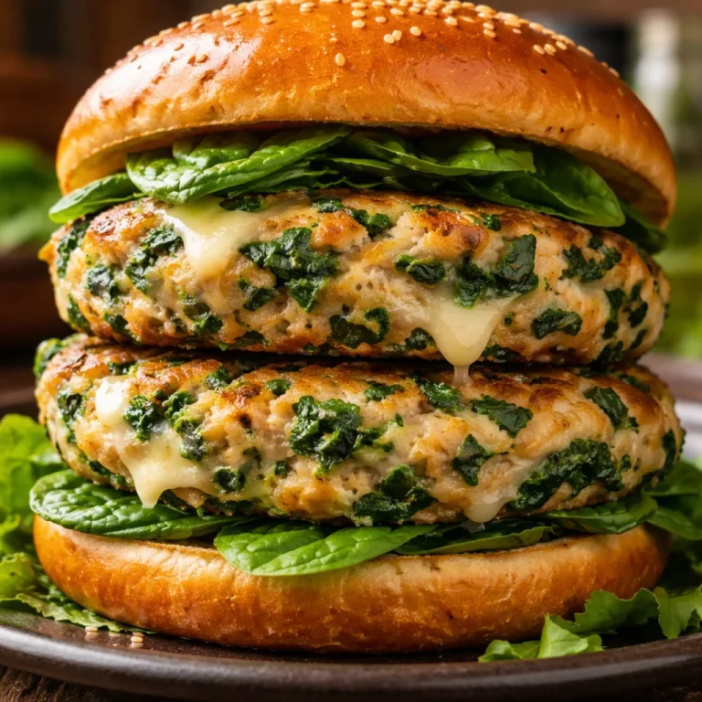 Delicious White Cheddar and Spinach Chicken Burgers on a plate