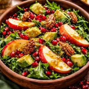 Winter Christmas Salad with honey mustard dressing, festive and healthy dish