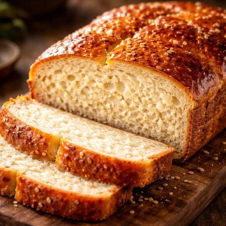 Sliced zero carb yogurt bread on a kitchen countertop
